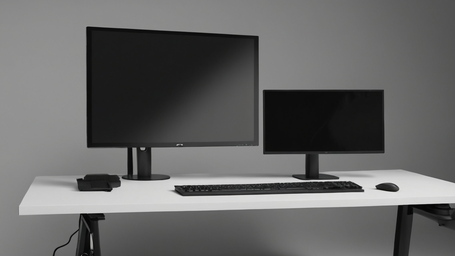 Two unbranded blank monitors of different sizes on a plain desk