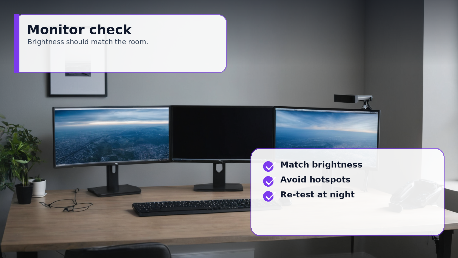 Monitor and room brightness check for remote work