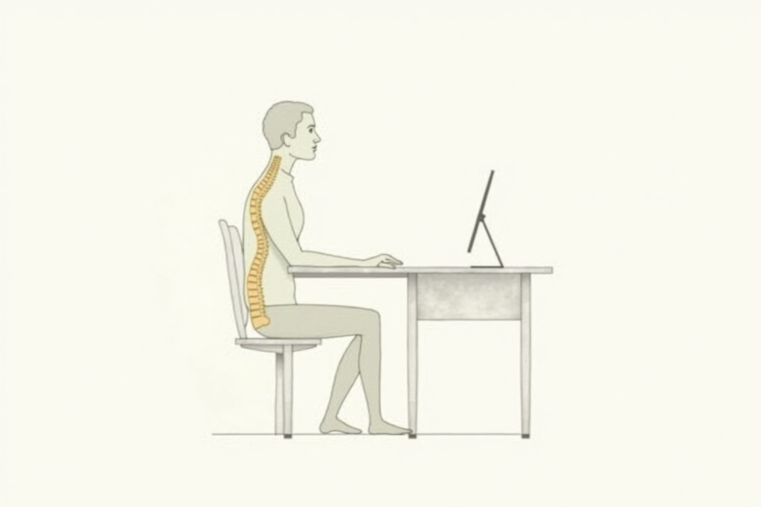 Side profile silhouette showing proper spinal alignment seated