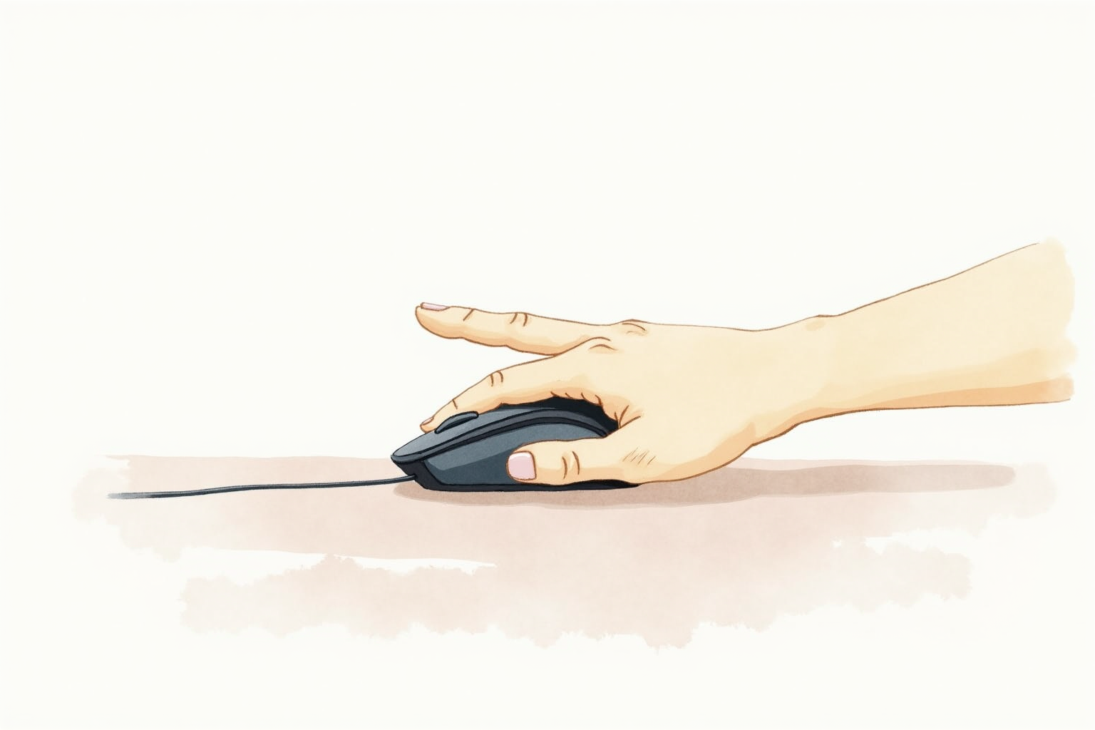 Hand resting on a vertical mouse with thumb pointing upward